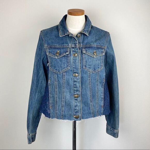 Free People Lace Paneled Jean Jacket - Picture 2 of 7
